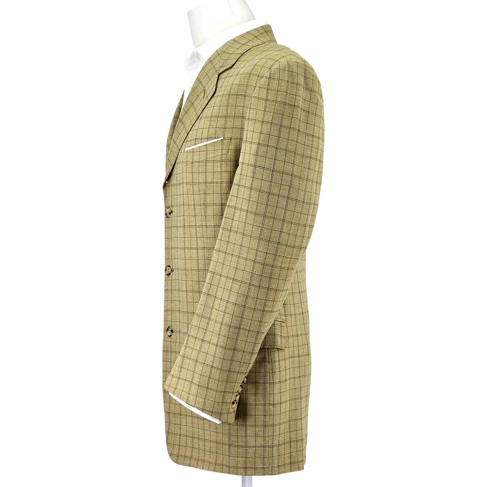 Quiet Luxury Canali Wool Blazer Mens 52L Tan Plaid Made in Italy Sport Coat - Picture 3 of 16